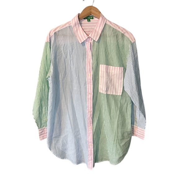 J. Crew Button-Up Cotton Voile Beach Shirt in Cocktail Stripe - Picture 2 of 11